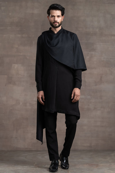 Tarun Tahitliani Kurta In Silk Georgette Fabric black indian designer wear menswear online shopping melange singapore