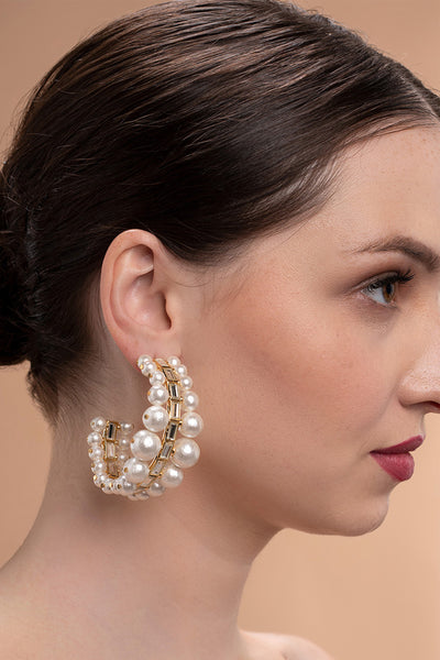 isharya Amara Double Pearl Hoop Earrings fashion jewellery online shopping melange singapore indian designer wear