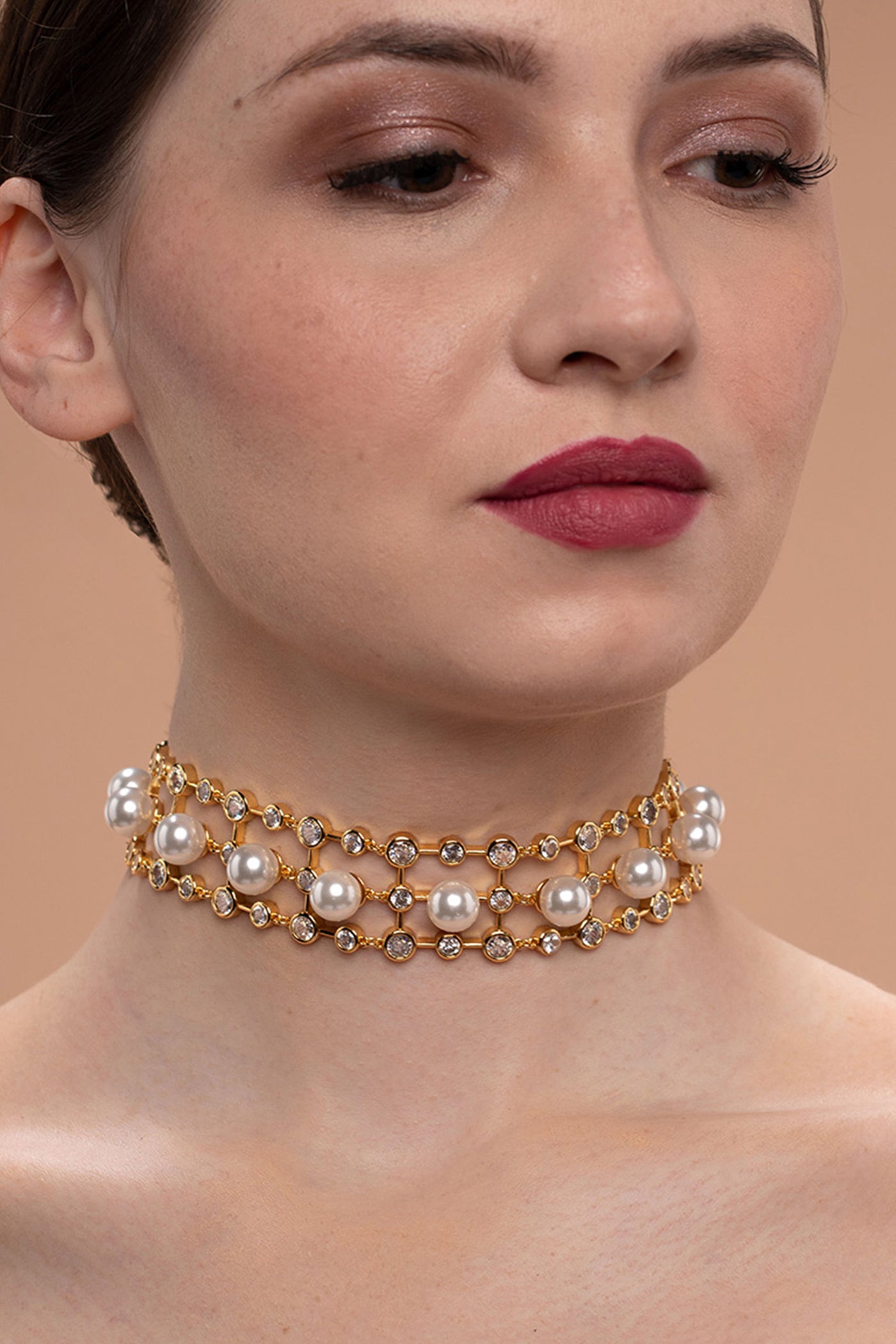 isharya Amara Pearl CZ Choker Necklace fashion jewellery online shopping melange singapore indian designer wear