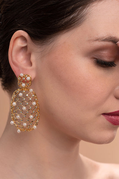 isharya Amara Pearl Lattice Earrings fashion jewellery online shopping melange singapore indian designer wear