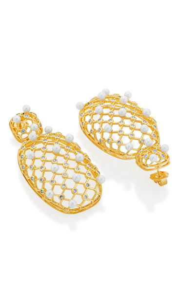 isharya Amara Pearl Lattice Earrings fashion jewellery online shopping melange singapore indian designer wear