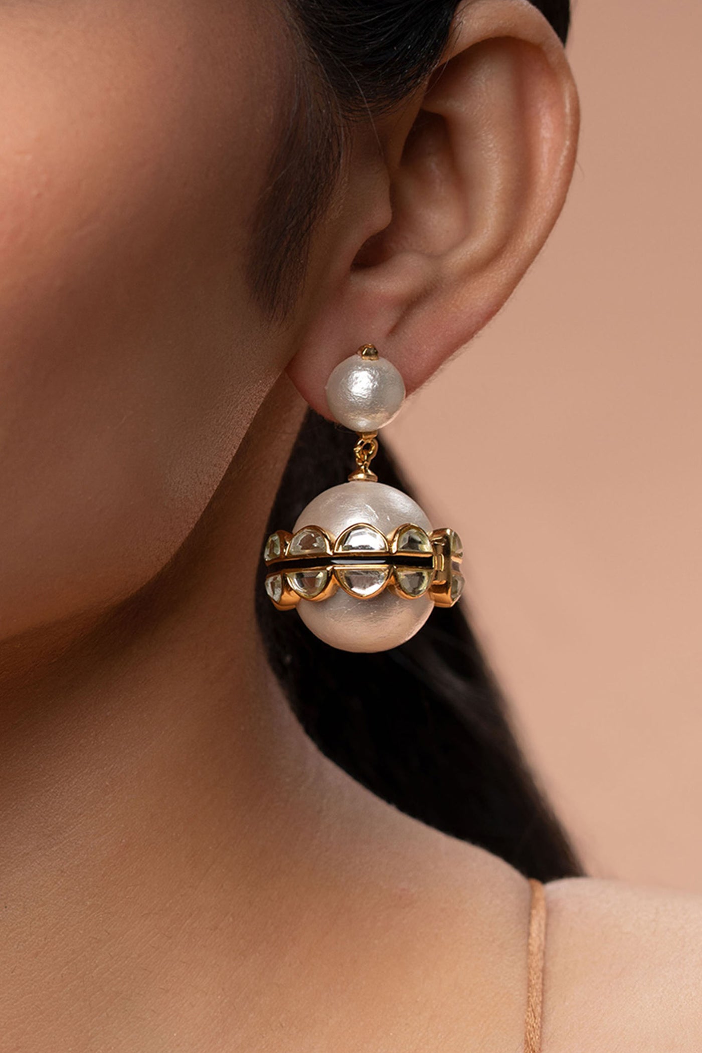 Isharya Amara mirror pearl duo drop earrings fashion jewellery indian designer fashion online shopping melange singapore