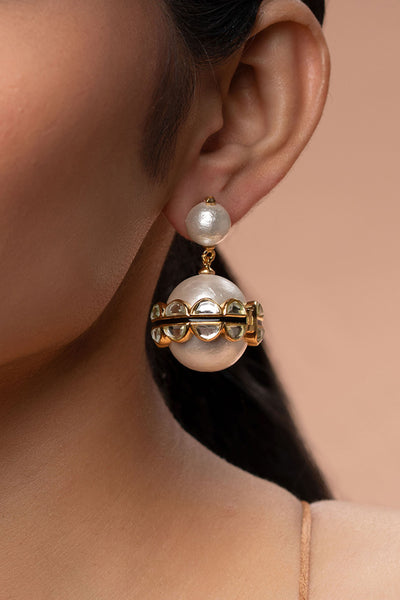 Isharya Amara mirror pearl duo drop earrings fashion jewellery indian designer fashion online shopping melange singapore