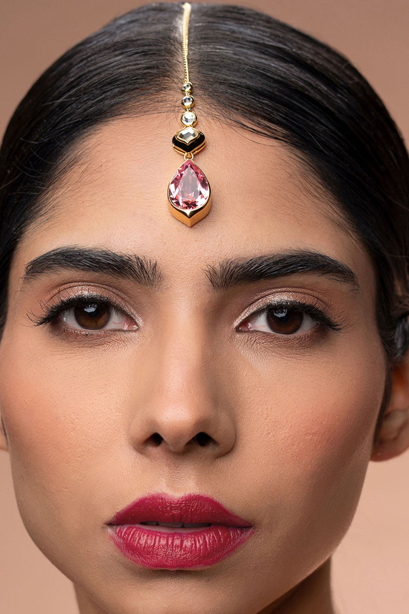 Isharya Amina Pink Crystal Maangtikka fashion jewellery indian designer fashion online shopping melange singapore