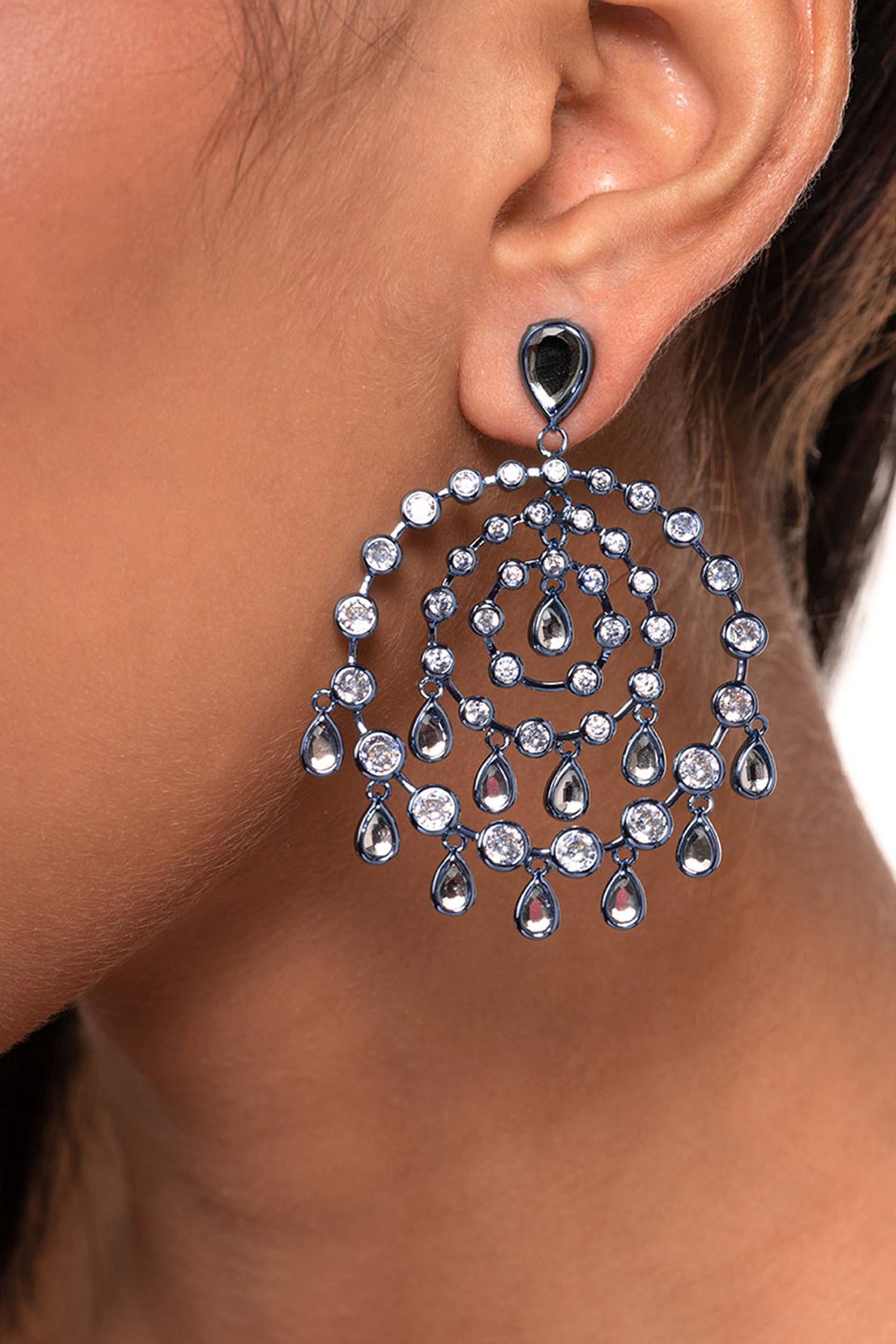 Isharya Aqua Blue Chandelier Earrings In Colored Plating fashion jewellery online shopping melange singapore indian designer wear