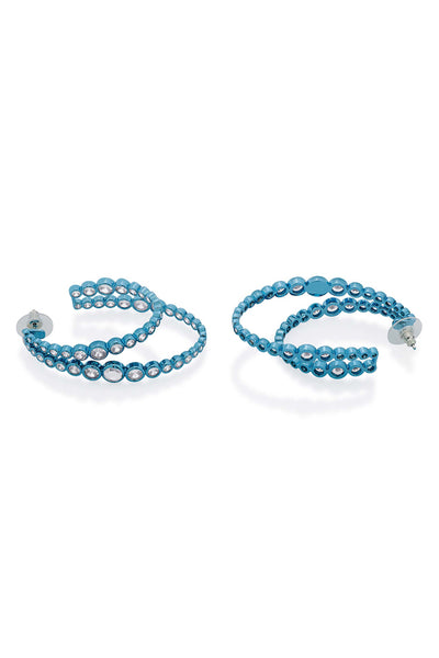 Isharya Aqua Blue Double Hoop Earrings In Colored Plating fashion jewellery online shopping melange singapore indian designer wear