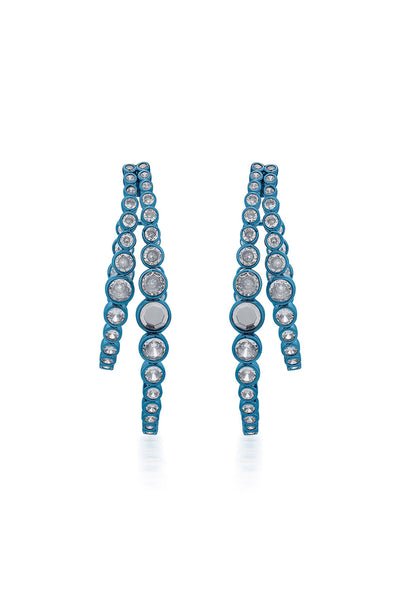 Isharya Aqua Blue Double Hoop Earrings In Colored Plating fashion jewellery online shopping melange singapore indian designer wear