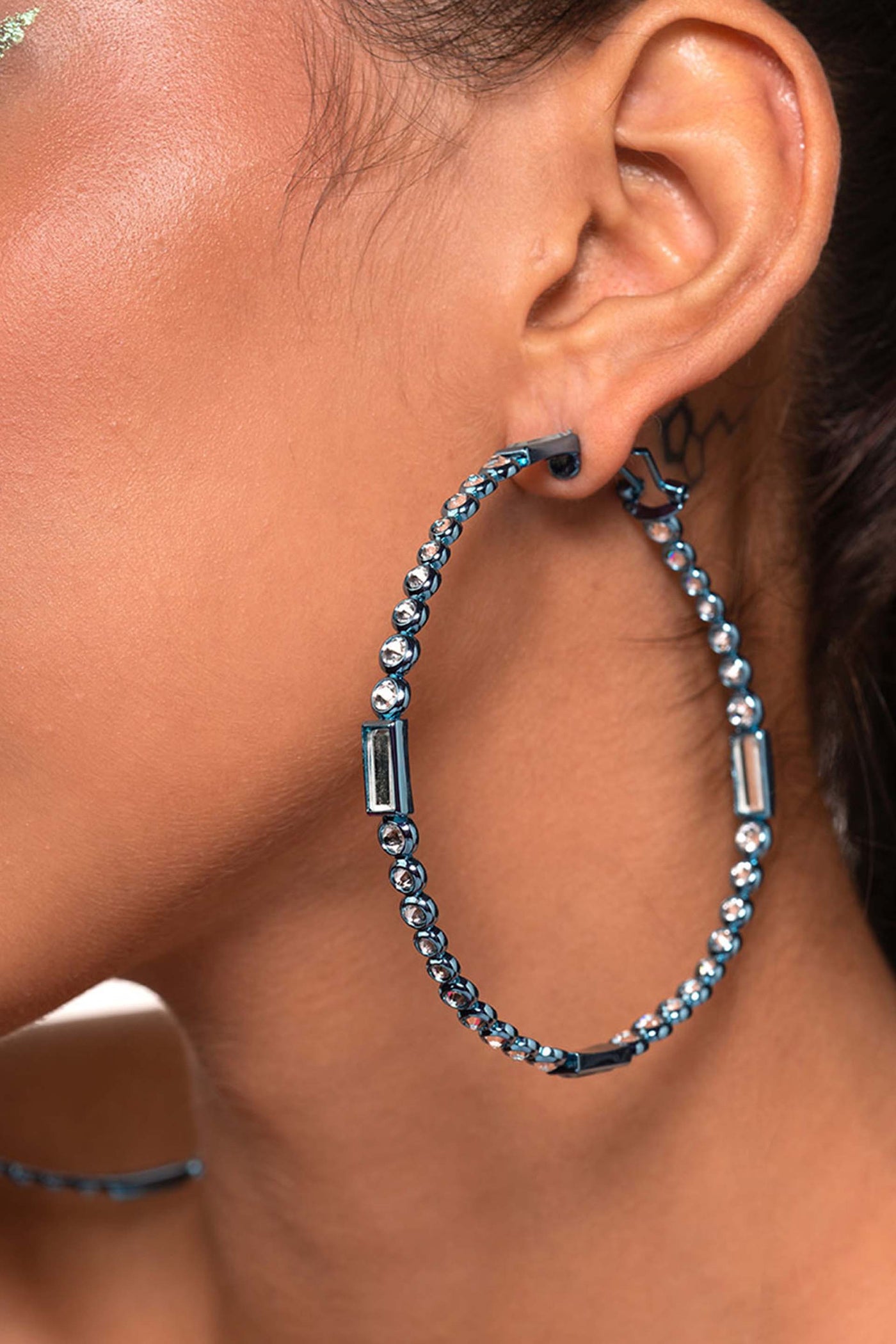 Isharya Aqua Blue Oversized Hoop Earrings In Colored Plating fashion jewellery online shopping melange singapore indian designer wear