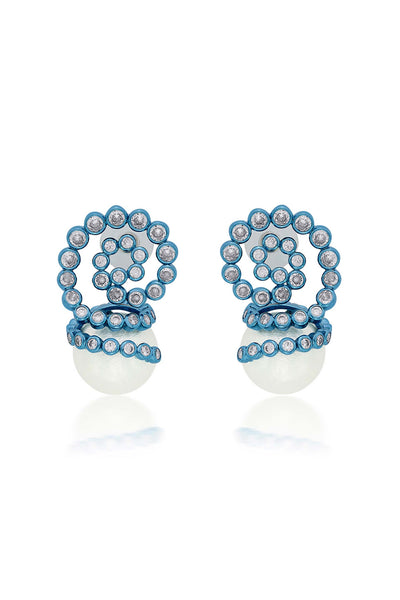 Isharya Aqua Blue Pearl Drop Earrings In Colored Plating fashion jewellery online shopping melange singapore indian designer wear
