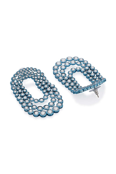 Isharya Aqua Blue Tri Layered Earrings In Colored Plating fahsion jewellery online shopping melange singapore indian designer wear