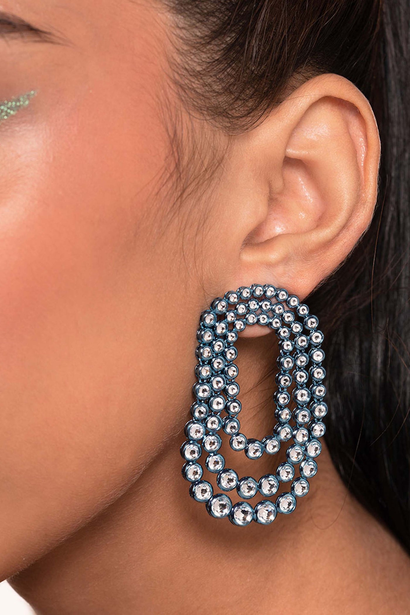 Isharya Aqua Blue Tri Layered Earrings In Colored Plating fahsion jewellery online shopping melange singapore indian designer wear