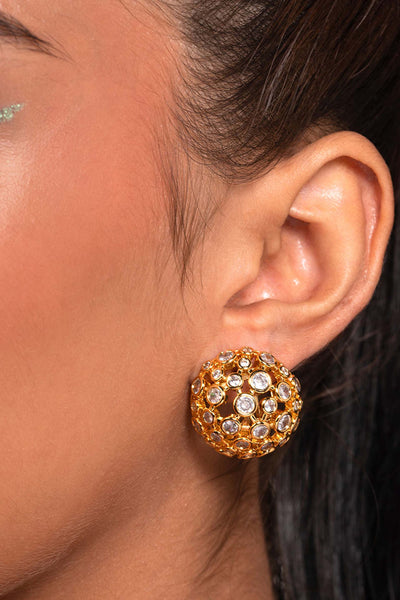 Isharya Aura Gold Mesh Stud Earrings In 18kt Gold Plated fashion jewellery online shopping melange singapore indian designer wear