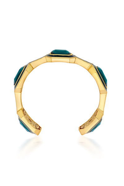 Isharya B-dazzle Green Crystal Bezel Cuff In 18Kt Gold Plated fashion jewellery online shopping melange singapore indian designer wear