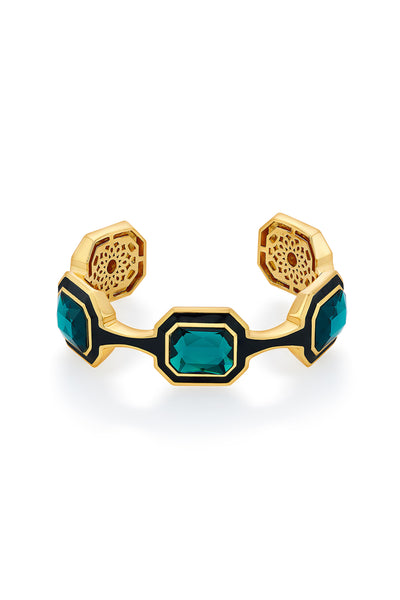 Isharya B-dazzle Green Crystal Bezel Cuff In 18Kt Gold Plated fashion jewellery online shopping melange singapore indian designer wear