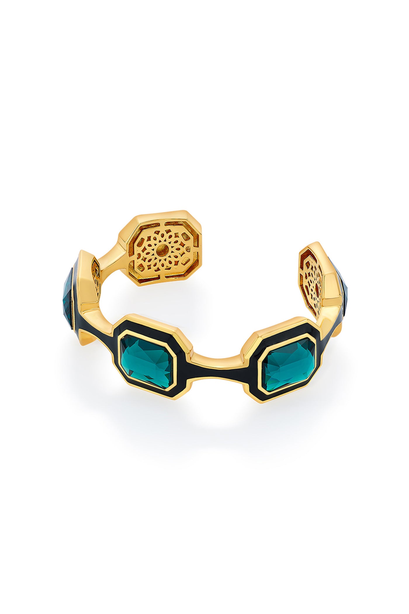 Isharya B-dazzle Green Crystal Bezel Cuff In 18Kt Gold Plated fashion jewellery online shopping melange singapore indian designer wear