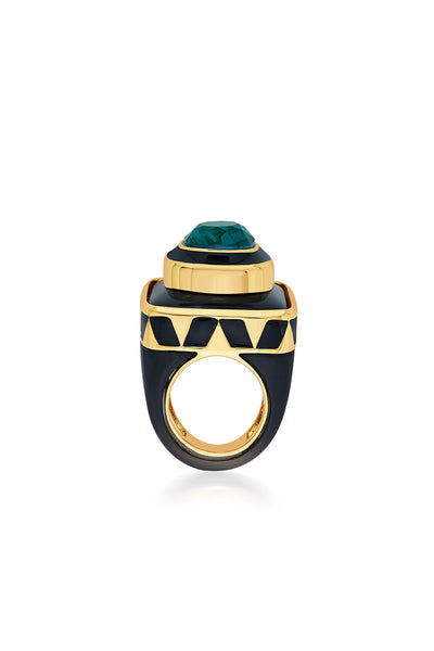 Isharya B-dazzle Green Crystal Resin Ring In 18Kt Gold Plated fashion jewellery online shopping melange singapore indian designer wear