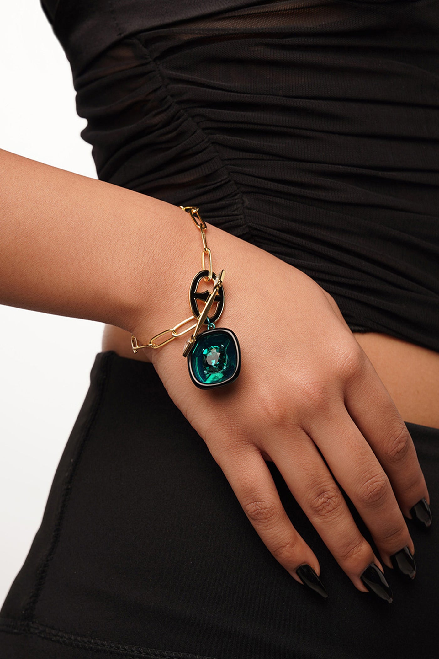 Isharya B-dazzle Green Crystal Toggle Bracelet In 18Kt Gold Plated fashion jewellery online shopping melange singapore indian designer wear