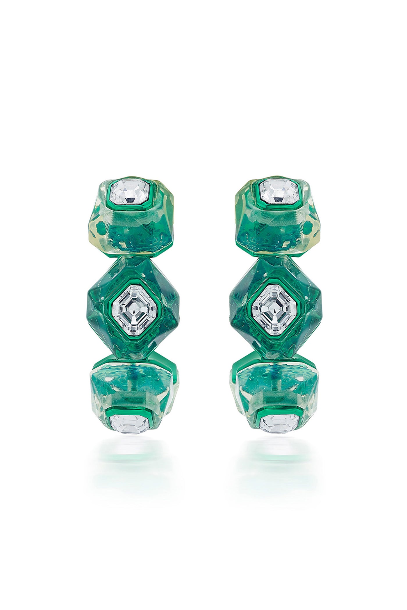 Isharya B-dazzle Infinity Cut Green Crystal Hoops In Colored Plating fashion jewellery online shopping melange singapore indian designer wear