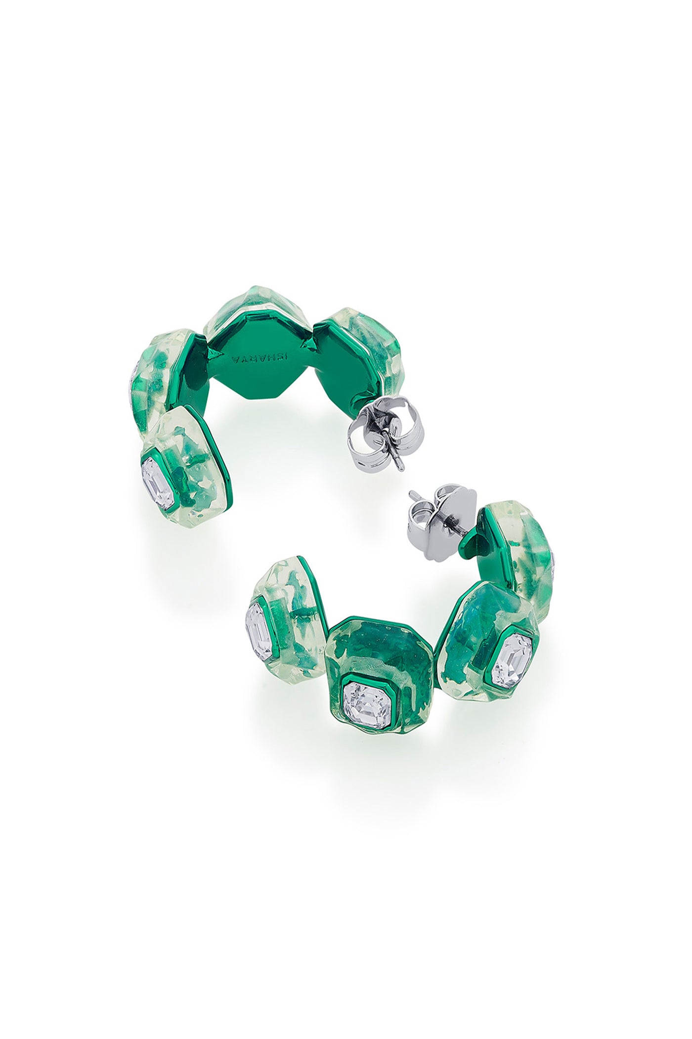 Isharya B-dazzle Infinity Cut Green Crystal Hoops In Colored Plating fashion jewellery online shopping melange singapore indian designer wear