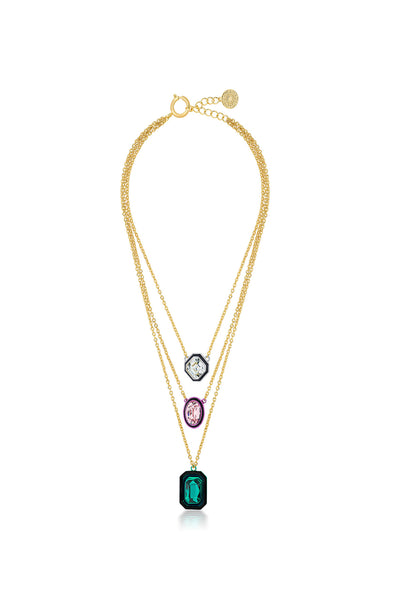 Isharya Banger Multi-Coloured Layered Necklace In 18Kt Gold Plated fashion jewellery online shopping melange singapore indian designer wear