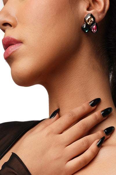 Isharya Banger Trio Studs In Black Plated fashion jewellery online shopping melange singapore indian designer wear