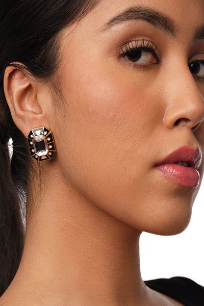 Isharya Blaze Crystal Enamel Studs In 18Kt Gold Plated fashion jewellery online shopping melange singapore indian designer wear