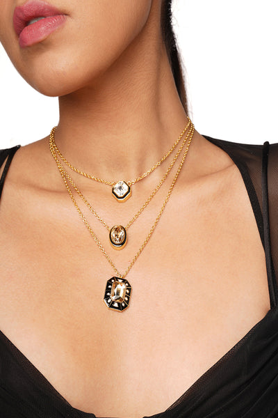 Isharya Blaze Enamel & Crystal Layered Necklace In 18Kt Gold Plated fashion jewellery online shopping melange singapore indian designer wear