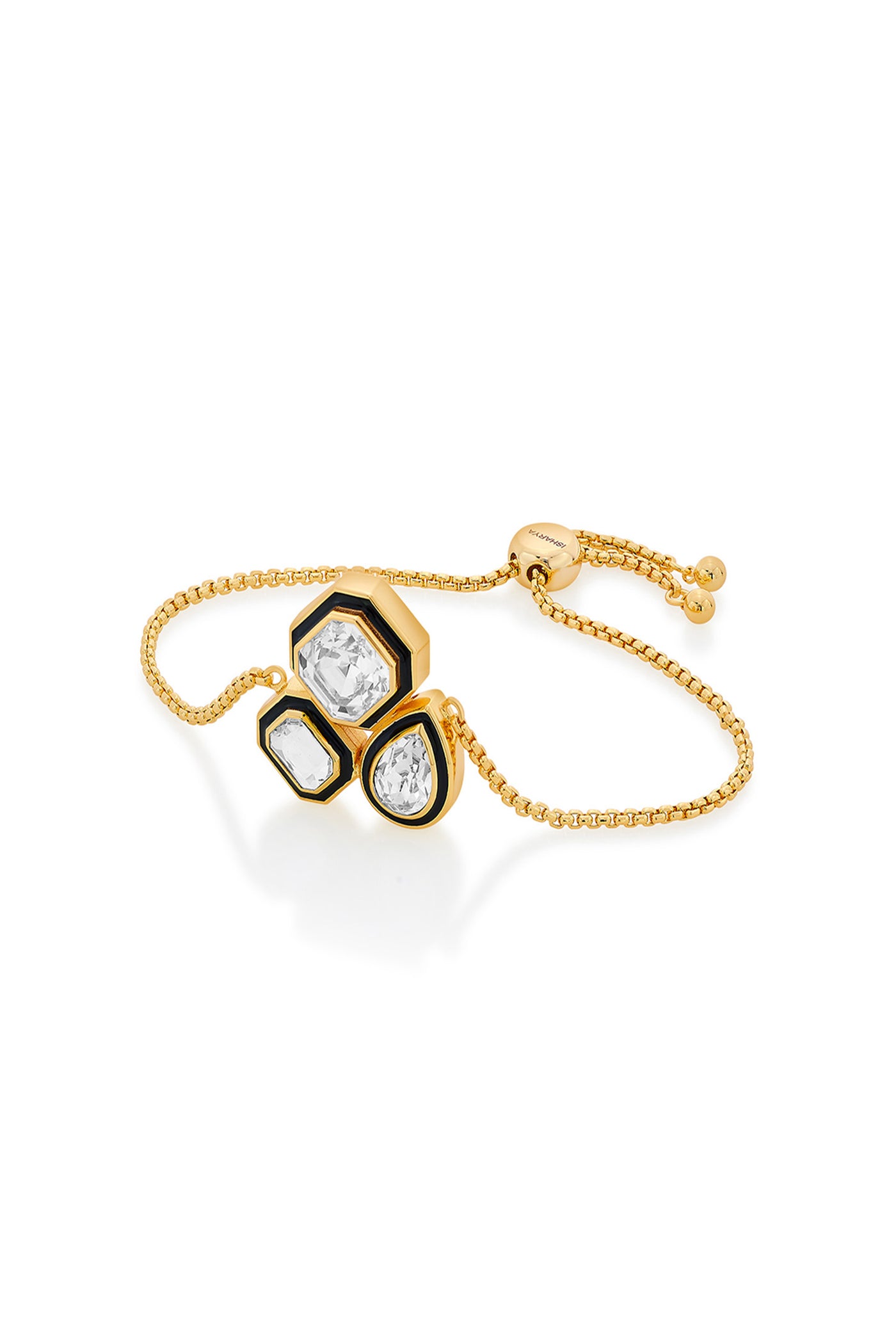 Isharya Bougie trio crystal bracelet in 18kt gold plated fashion jewellery online shopping melange singapore indian designer wear