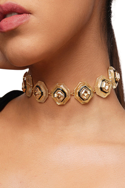 Isharya Bling Infinity Cut Crystal Choker  In 18Kt Gold Plated fashion jewellery online shopping melange singapore indian designer wear