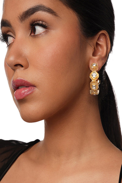 Isharya Bling Infinity Cut Maxi Crystal Hoops In 18Kt Gold Plated fashion jewellery online shopping melange singapore indian designer wear