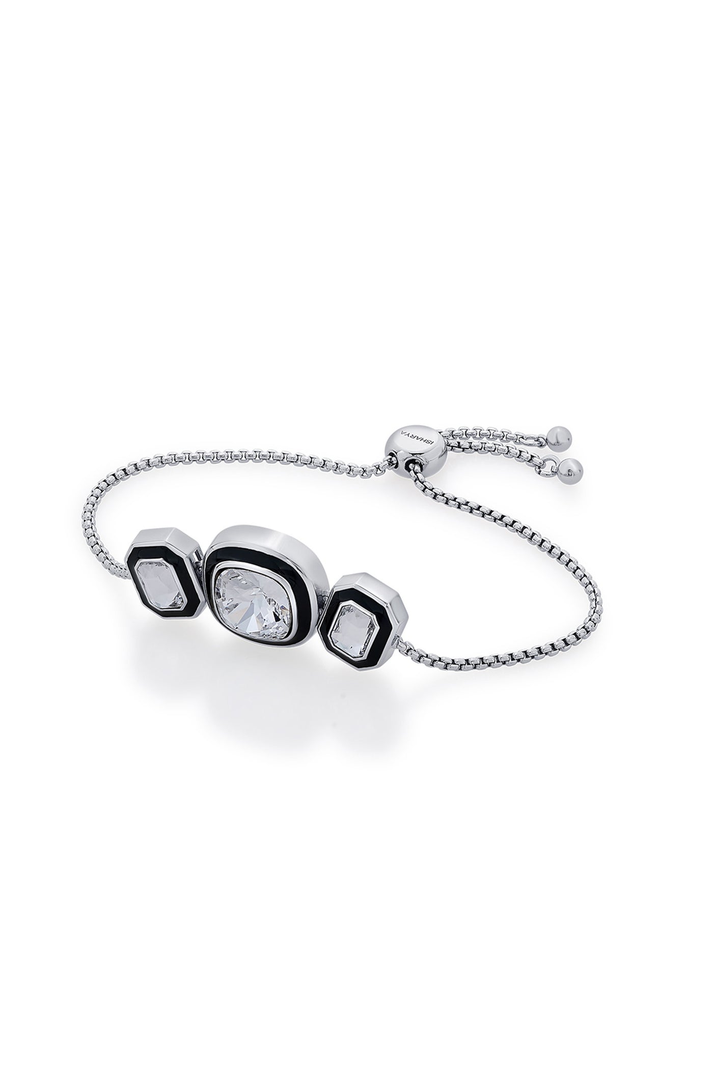 Isharya Bougie Crystal Bezel Bracelet In Rhodium Plated fashion jewellery online shopping melange singapore indian designer wear