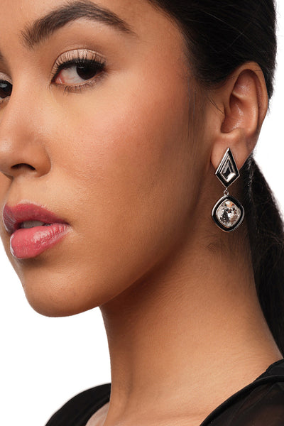 Isharya Bougie Crystal Drop Earrings In Rhodium Plated fashion jewellery online shopping melange singapore indian designer wear
