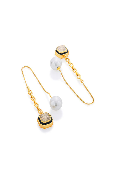 Isharya Bougie Crystal & Pearl Threader Earrings In 18Kt Gold Plated fashion jewellery online shopping melange singapore indian designer wear