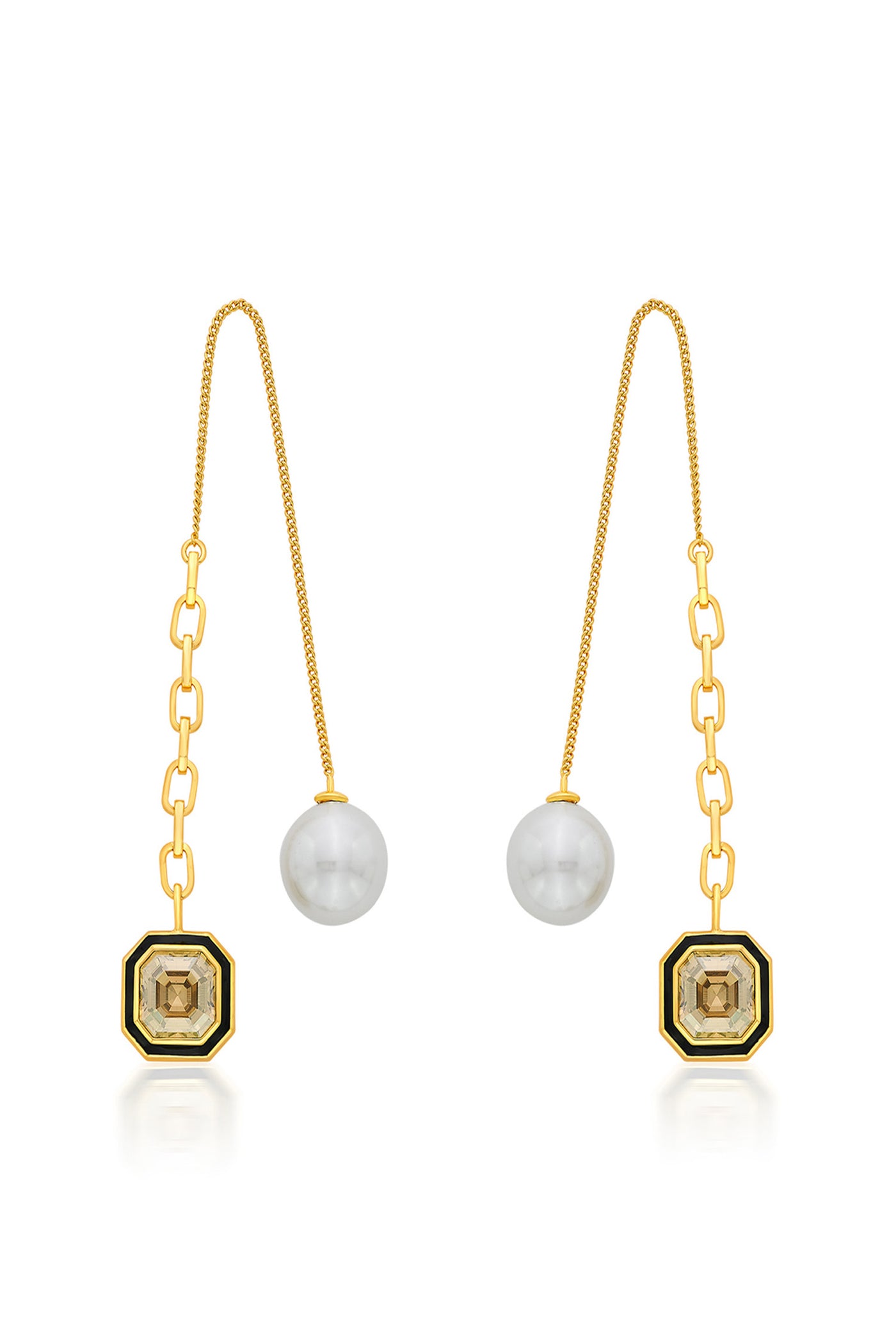 Isharya Bougie Crystal & Pearl Threader Earrings In 18Kt Gold Plated fashion jewellery online shopping melange singapore indian designer wear