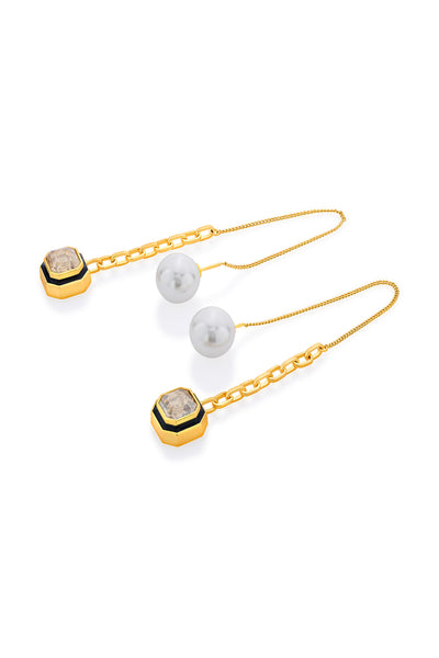Isharya Bougie Crystal & Pearl Threader Earrings In 18Kt Gold Plated fashion jewellery online shopping melange singapore indian designer wear