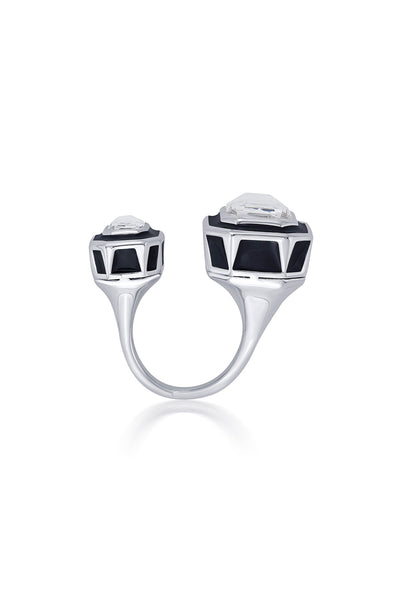 Isharya Bougie Dual-Crystal Ring In Rhodium Plated fashion jewellery online shopping melange singapore indian designer wear