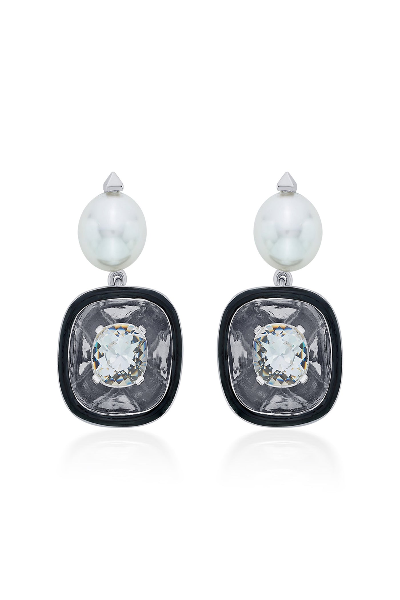 Isharya Bougie Glory Wrap Crystal & Pearl Earrings In Rhodium Plated fashion jewellery online shopping melange singapore indian designer wear