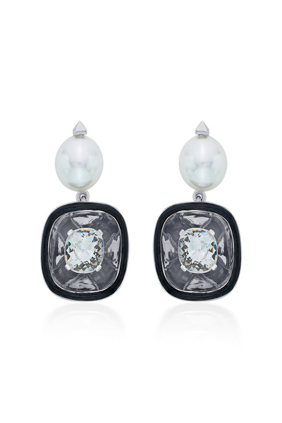 Isharya Bougie Glory Wrap Crystal & Pearl Earrings In Rhodium Plated fashion jewellery online shopping melange singapore indian designer wear
