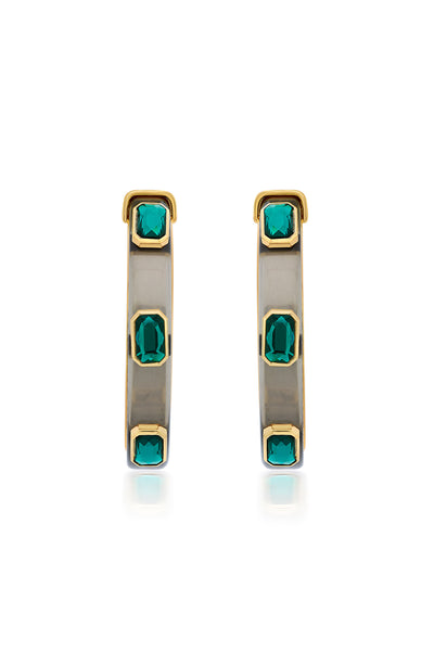 Isharya Bougie Green Crystal Hoops In 18Kt Gold Plated fashion jewellery online shopping melange singapore indian designer wear