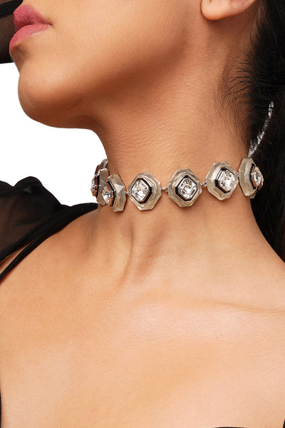 Isharya Bougie Infinity Cut Crystal Choker  In Rhodium Plated fashion jewellery online shopping melange singapore indian designer wear