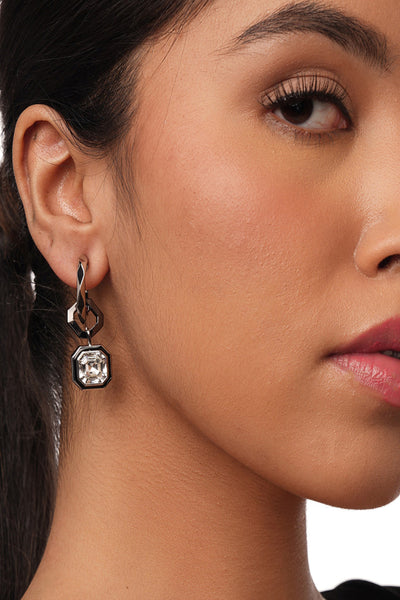 Isharya Bougie Link Crystal Huggies In Rhodium Plated fashion jewellery online shopping melange singapore indian designer wear