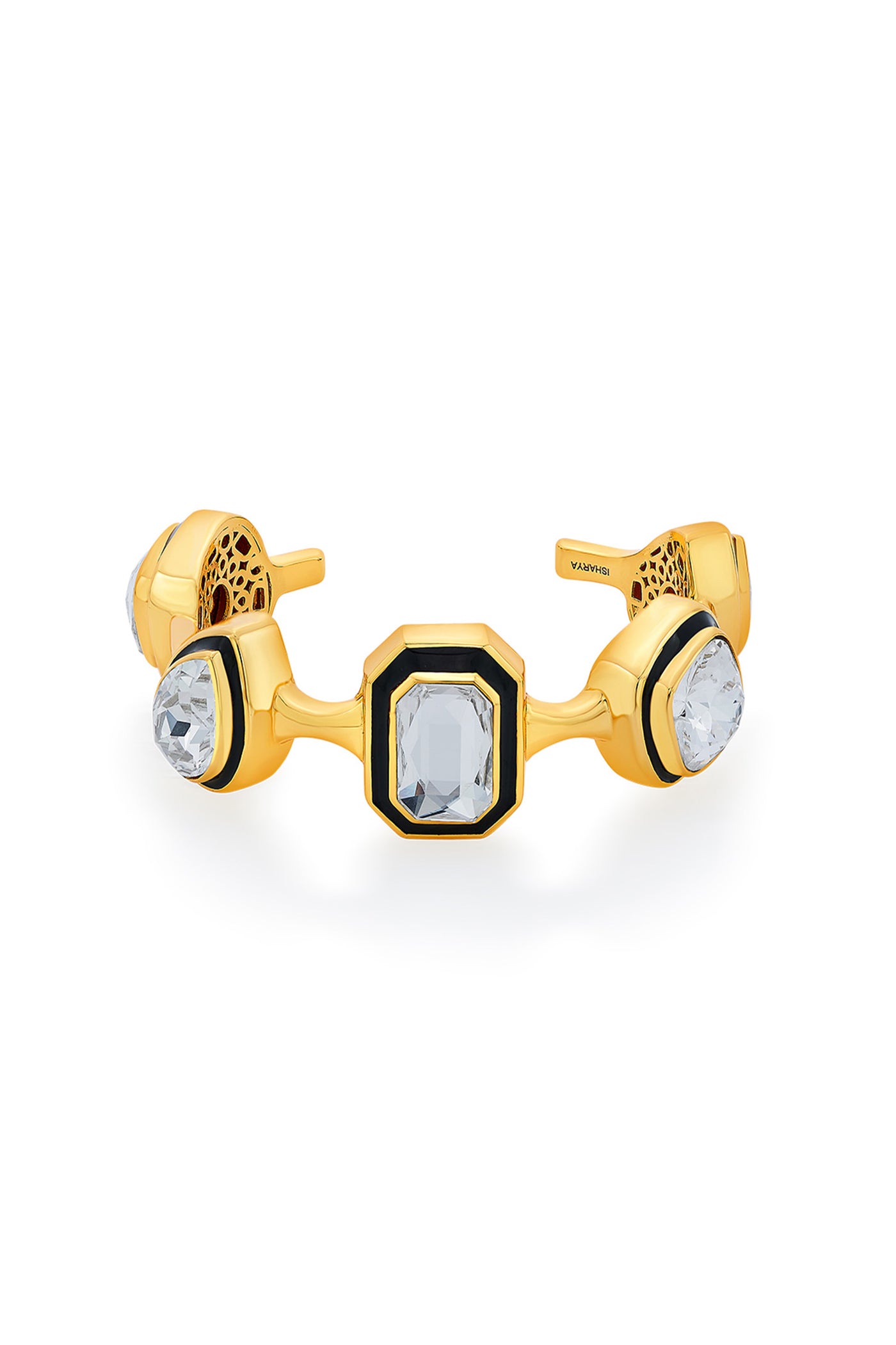 Isharya Bougie Multi-Crystal Bezel Cuff In 18Kt Gold Plated fashion jewellery online shopping melange singapore indian designer wear