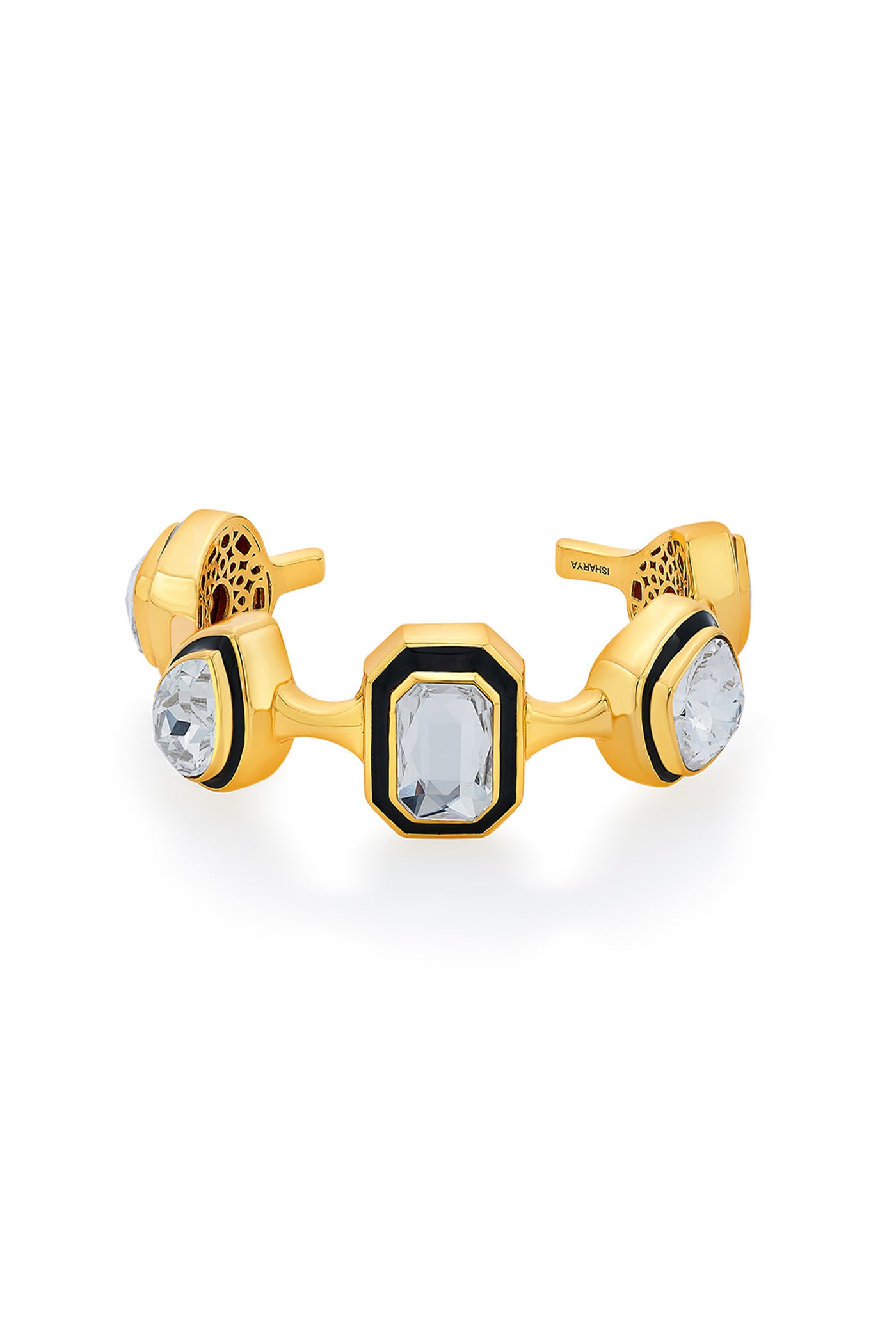 Isharya Bougie Multi-Crystal Bezel Cuff In 18Kt Gold Plated fashion jewellery online shopping melange singapore indian designer wear