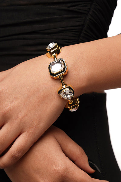 Isharya Bougie Multi-Crystal Bezel Cuff In 18Kt Gold Plated fashion jewellery online shopping melange singapore indian designer wear