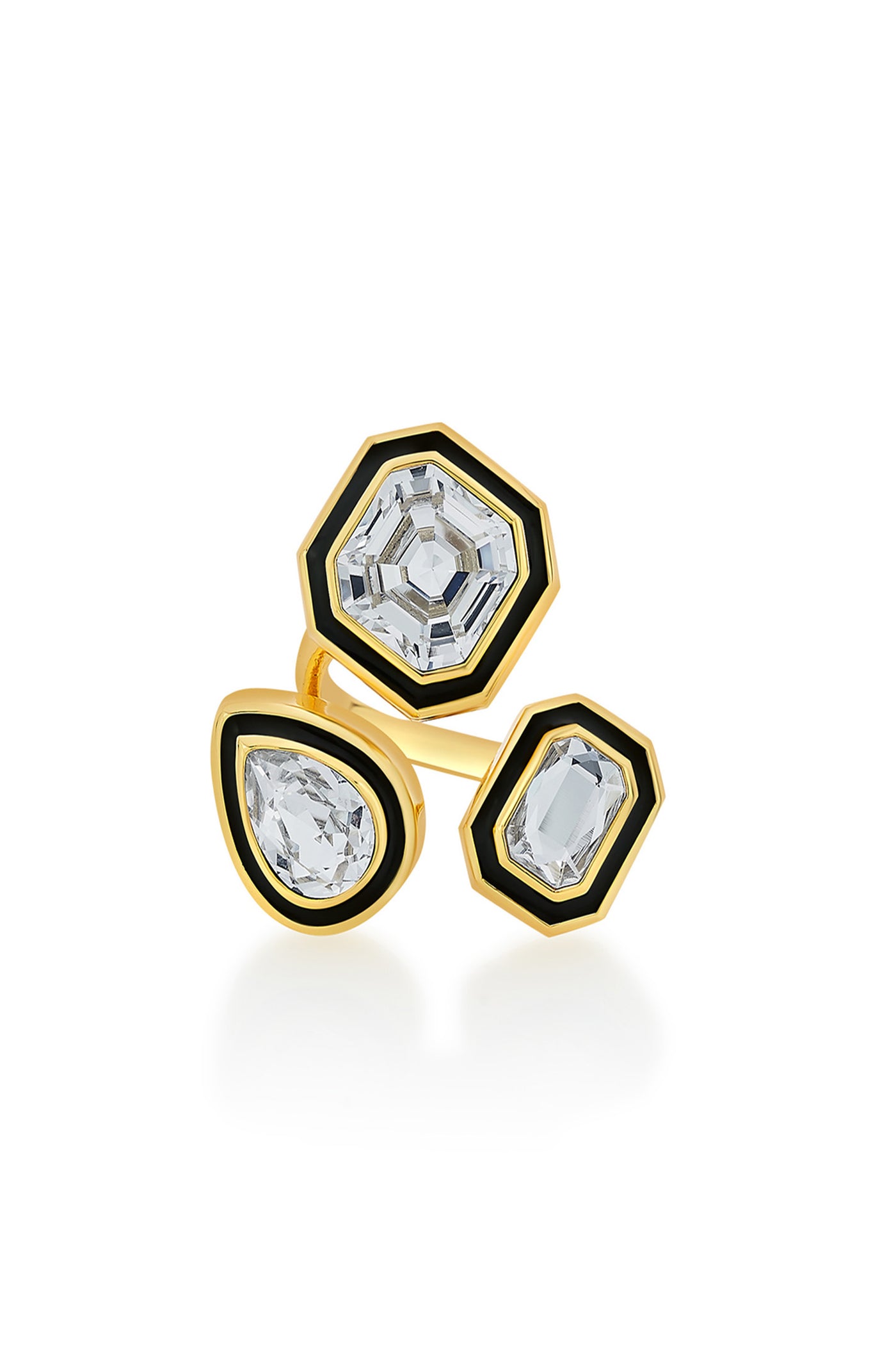 Isharya Bougie Multi-Crystal Ring In Black Plated fashion jewellery online shopping melange singapore indian designer wear