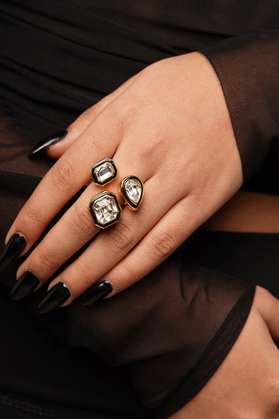 Isharya Bougie Multi-Crystal Ring In Black Plated fashion jewellery online shopping melange singapore indian designer wear