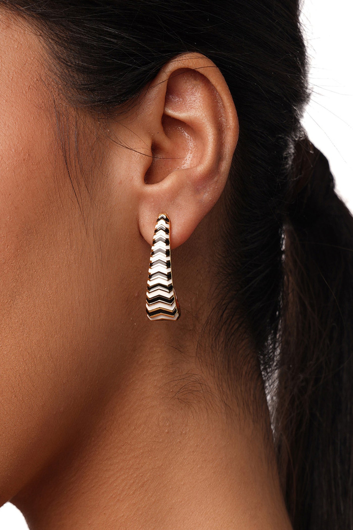 Isharya Chevron Oblong Enamel Hoops In 18Kt Gold Plated fashion jewellery online shopping melange singapore indian designer wear