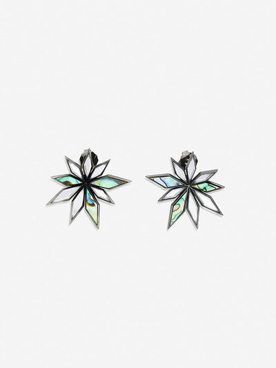 Demi Goddess Abstract Mirror and Abalone Flower Stud Earrings