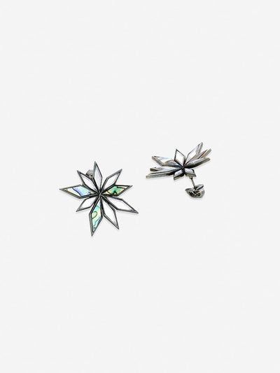 Demi Goddess Abstract Mirror and Abalone Flower Stud Earrings