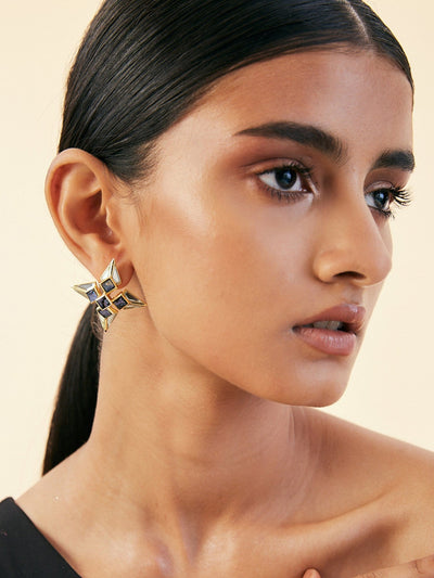 Demi Goddess Mirror and Mother of Pearl Stud Earrings